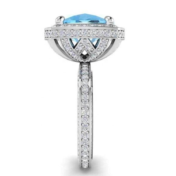 💥 925 Silver Plated Princess Sea Blue Aquamarine Ring, FB16FA1050 - Picture 2 of 5